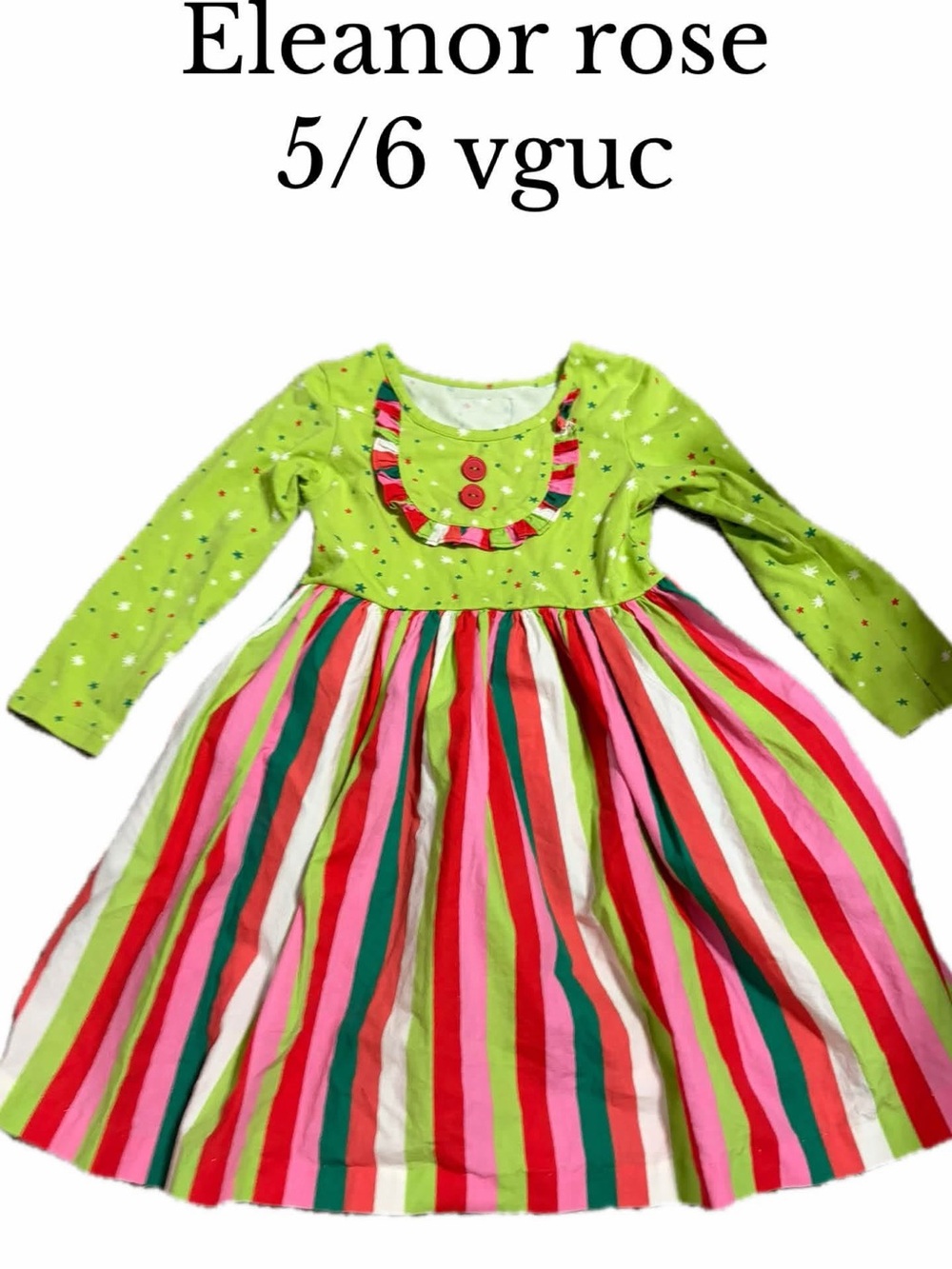 Eleanor Rose Rhonda Dress Size 5/6 Girls Stars Stripes Christmas Red Green
